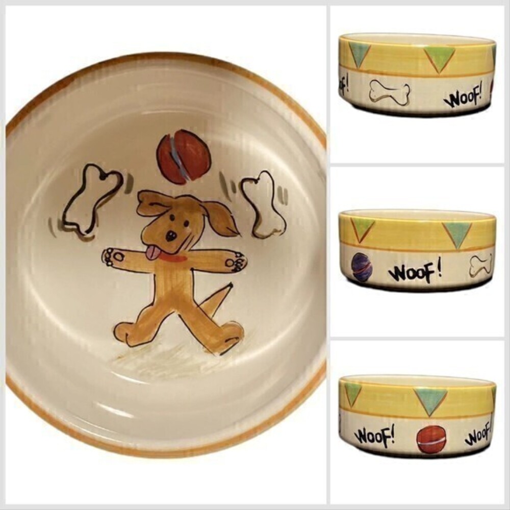 Tabletops Gallery JUGGLING FUN Puppy Food Water Dog Bowl HandPainted HandCrafted